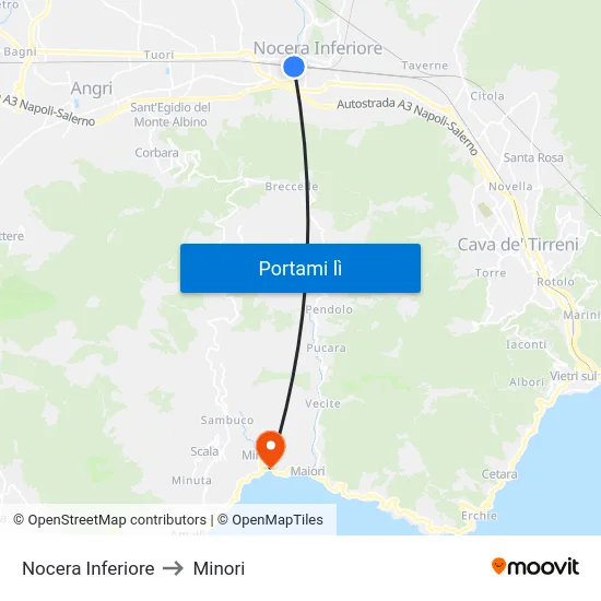 Nocera Inferiore to Minori map