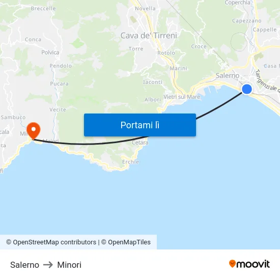 Salerno to Minori map