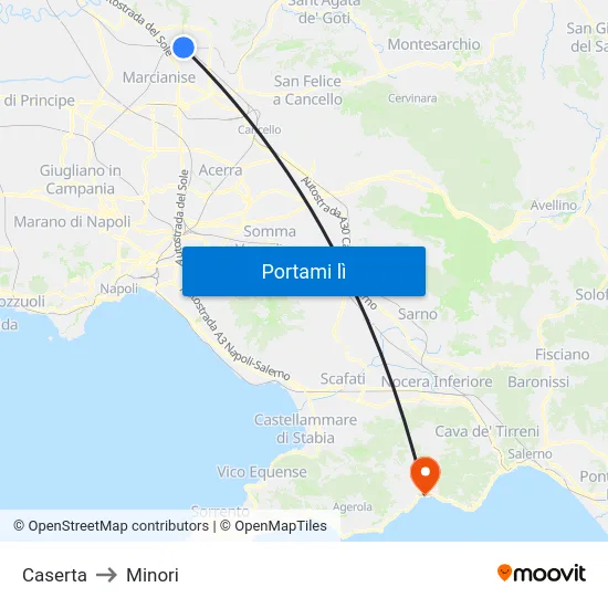 Caserta to Minori map