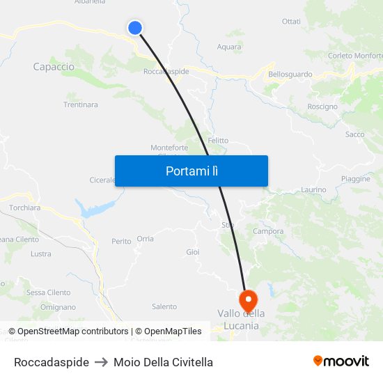 Roccadaspide to Moio Della Civitella map