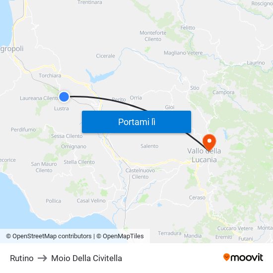 Rutino to Moio Della Civitella map