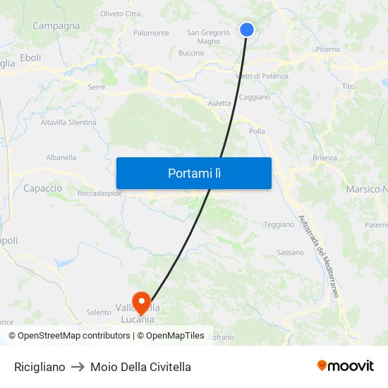 Ricigliano to Moio Della Civitella map