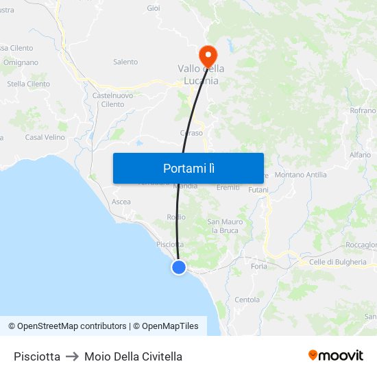 Pisciotta to Moio Della Civitella map