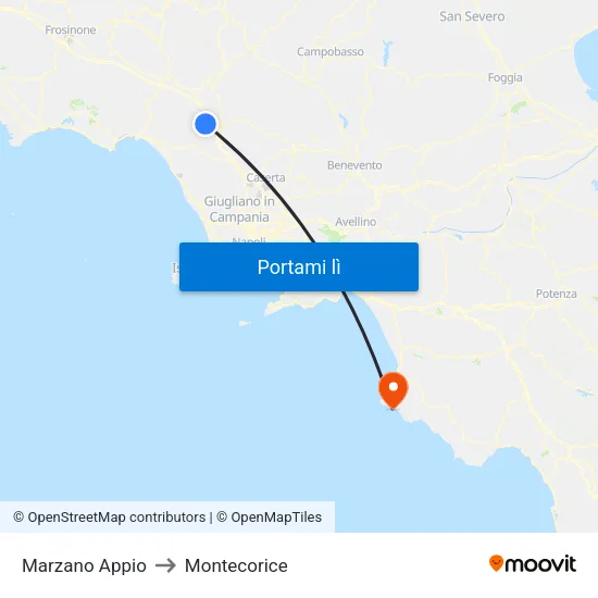 Marzano Appio to Montecorice map