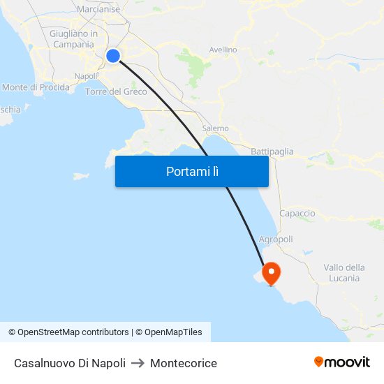 Casalnuovo Di Napoli to Montecorice map