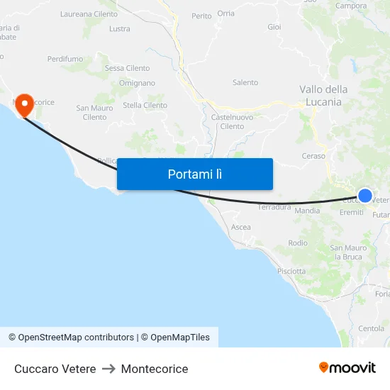 Cuccaro Vetere to Montecorice map