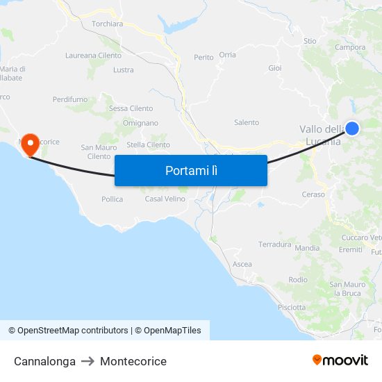 Cannalonga to Montecorice map