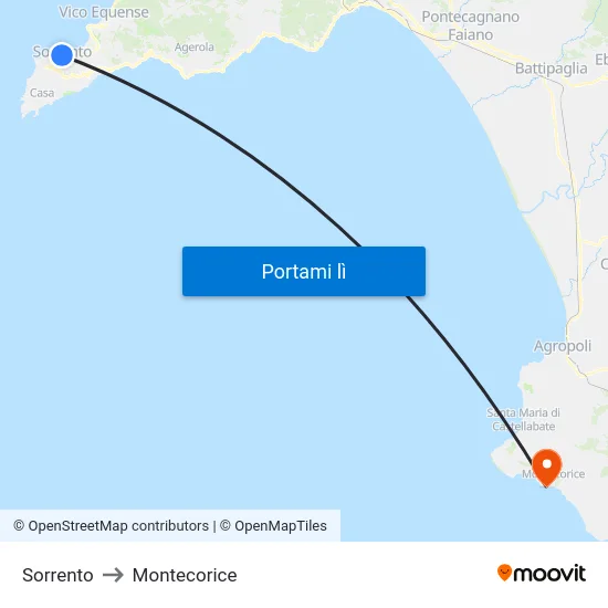 Sorrento to Montecorice map
