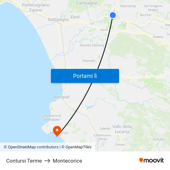 Contursi Terme to Montecorice map