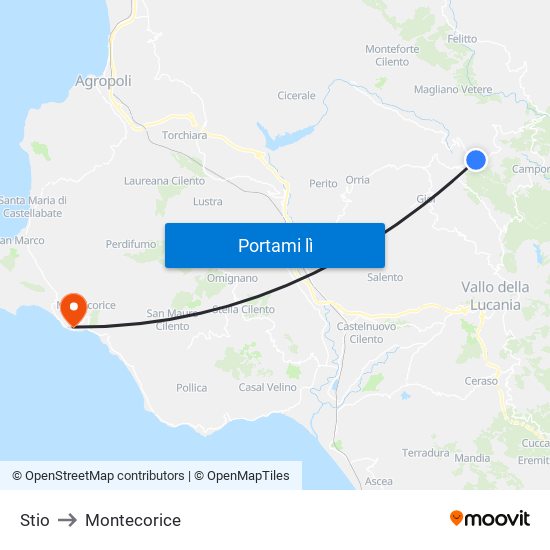 Stio to Montecorice map