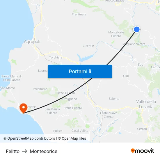 Felitto to Montecorice map