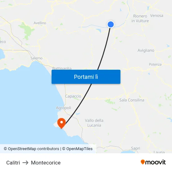 Calitri to Montecorice map