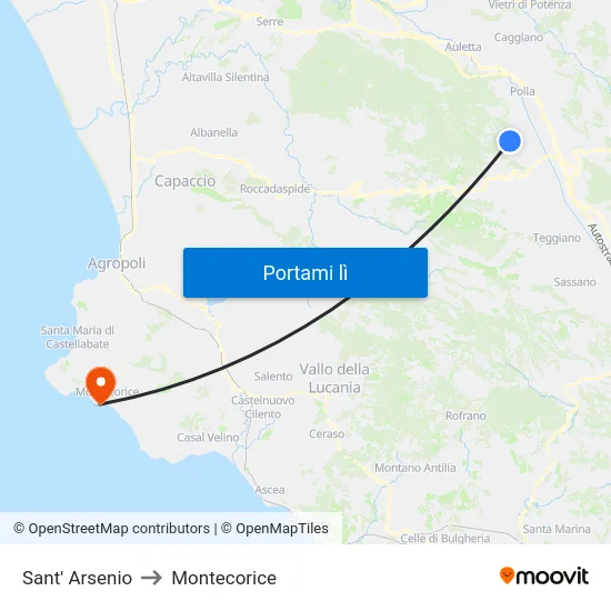 Sant' Arsenio to Montecorice map