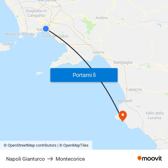 Napoli Gianturco to Montecorice map