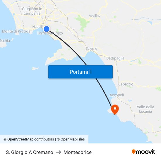 S. Giorgio A Cremano to Montecorice map
