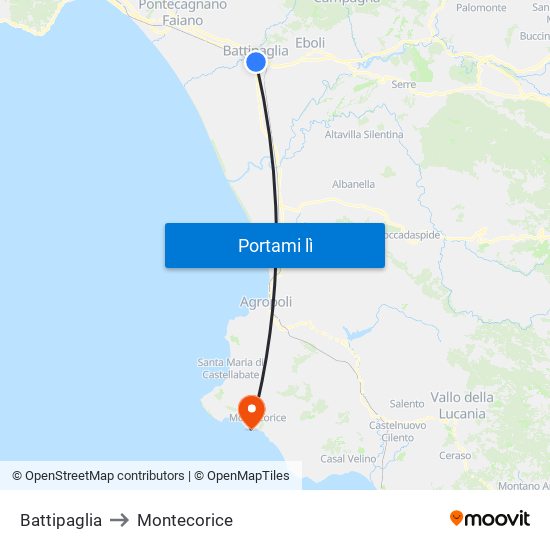 Battipaglia to Montecorice map