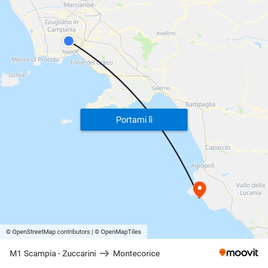 M1 Scampia - Zuccarini to Montecorice map