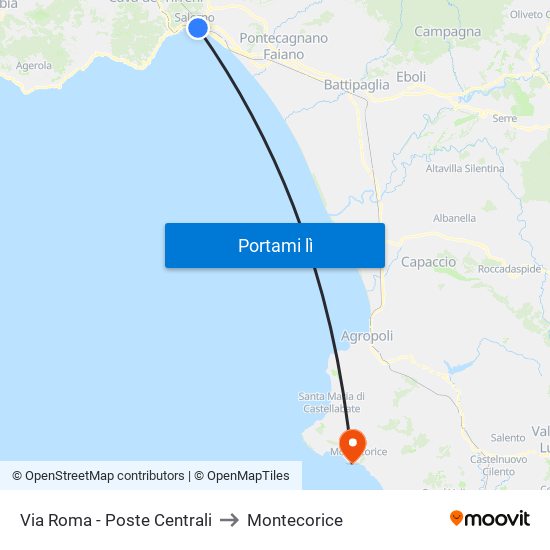 Via Roma - Poste Centrali to Montecorice map