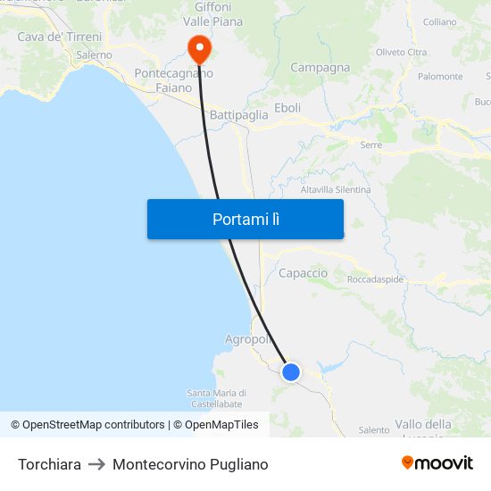 Torchiara to Montecorvino Pugliano map