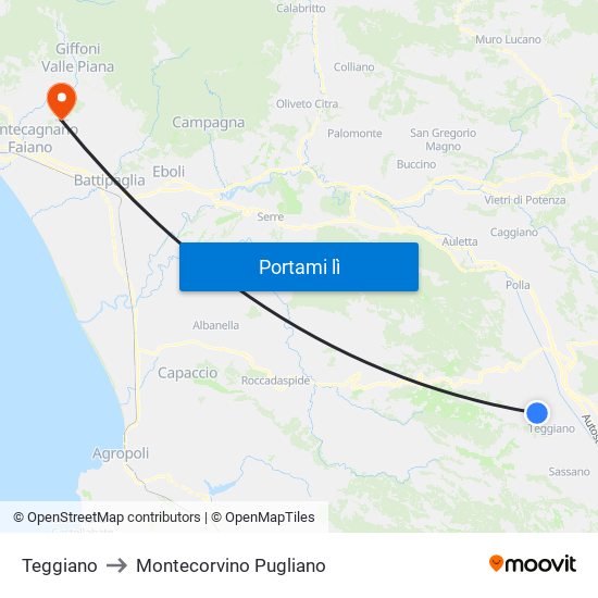 Teggiano to Montecorvino Pugliano map