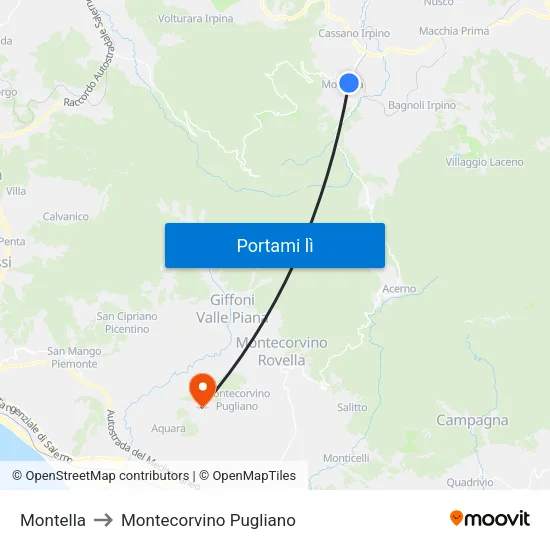 Montella to Montecorvino Pugliano map