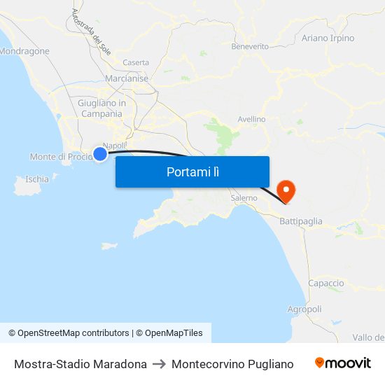 Mostra-Stadio Maradona to Montecorvino Pugliano map