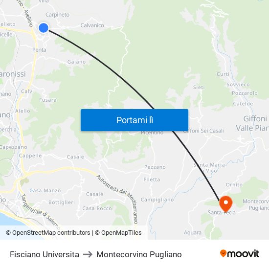 Fisciano Universita to Montecorvino Pugliano map