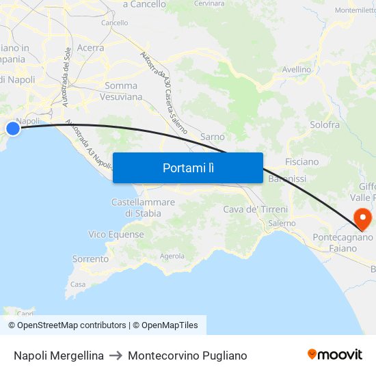 Napoli Mergellina to Montecorvino Pugliano map