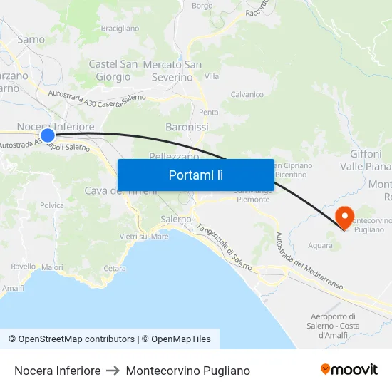 Nocera Inferiore to Montecorvino Pugliano map