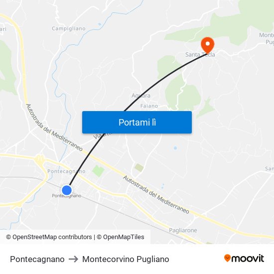 Pontecagnano to Montecorvino Pugliano map