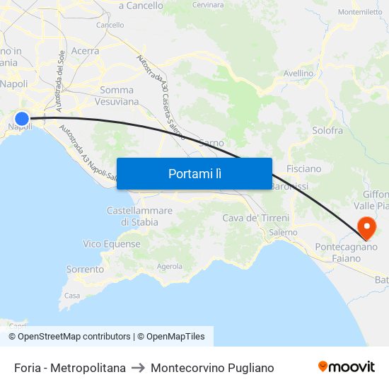 Foria - Metropolitana to Montecorvino Pugliano map