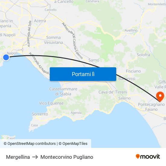 Mergellina to Montecorvino Pugliano map