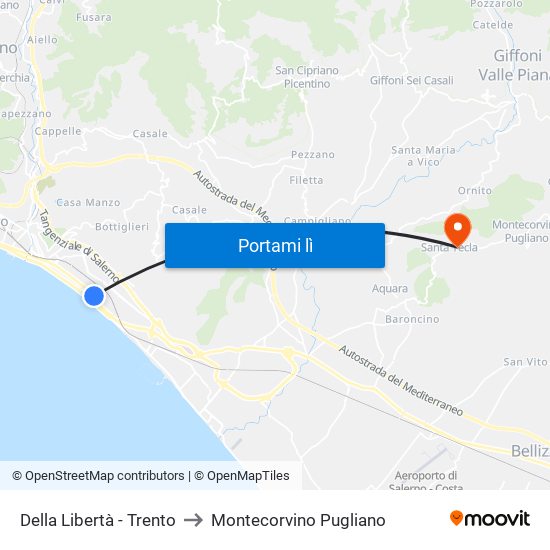 Della Libertà - Trento to Montecorvino Pugliano map