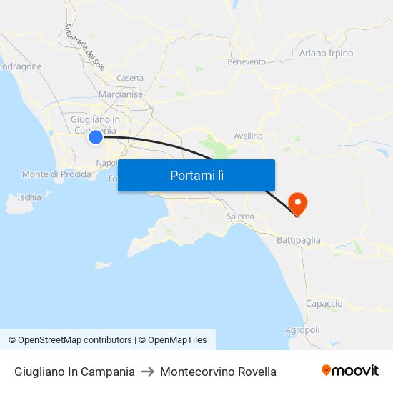 Giugliano In Campania to Montecorvino Rovella map