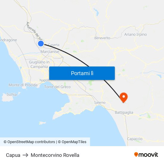 Capua to Montecorvino Rovella map