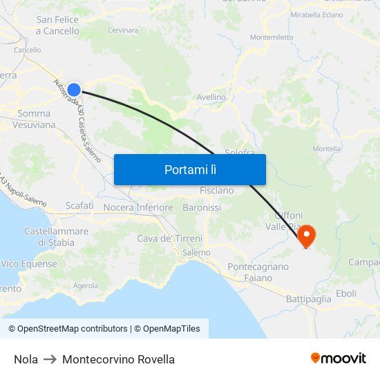 Nola to Montecorvino Rovella map