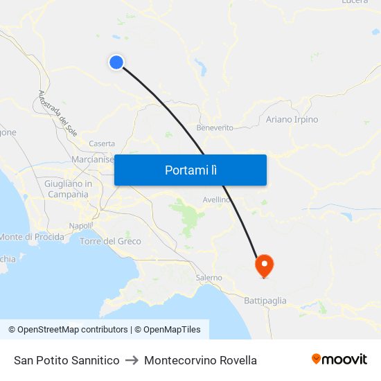 San Potito Sannitico to Montecorvino Rovella map