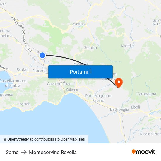 Sarno to Montecorvino Rovella map