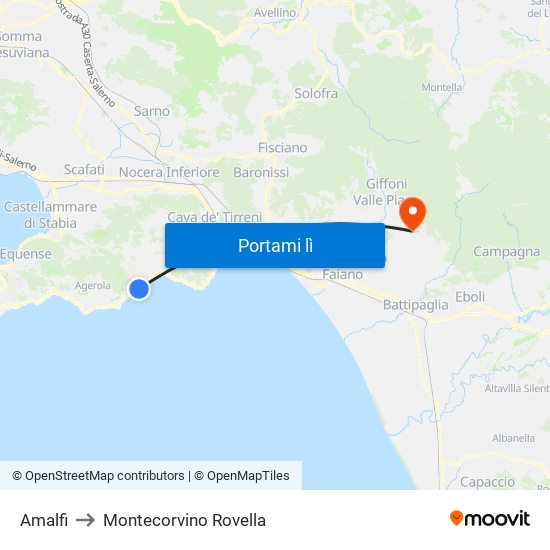 Amalfi to Montecorvino Rovella map