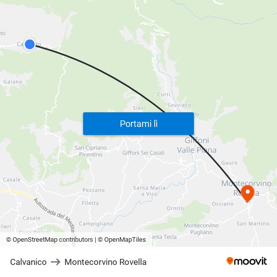 Calvanico to Montecorvino Rovella map