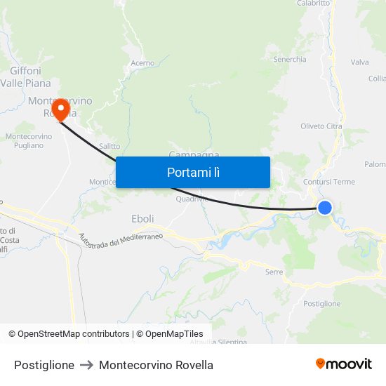 Postiglione to Montecorvino Rovella map