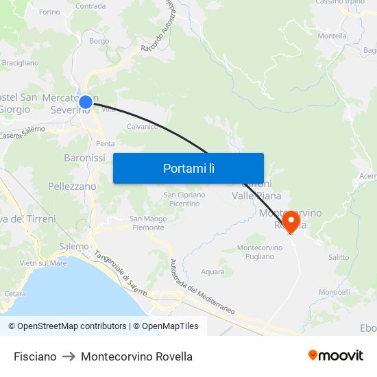 Fisciano to Montecorvino Rovella map