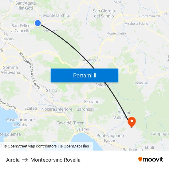 Airola to Montecorvino Rovella map