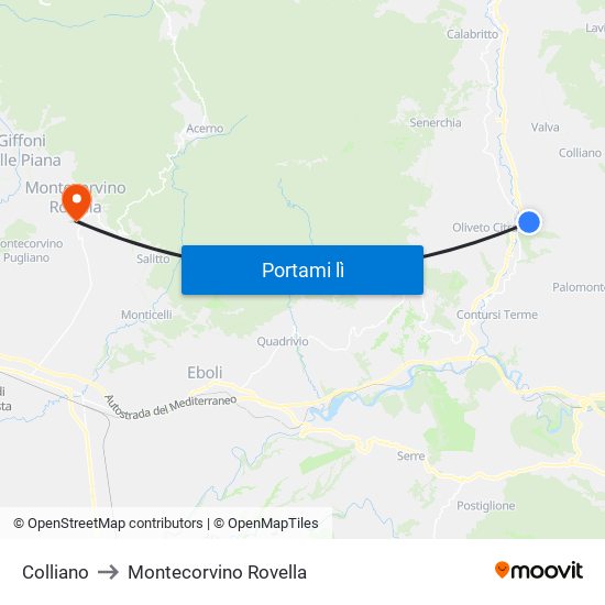 Colliano to Montecorvino Rovella map