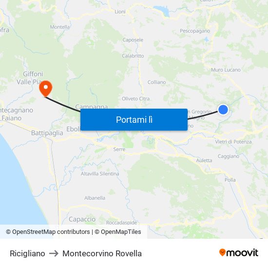 Ricigliano to Montecorvino Rovella map