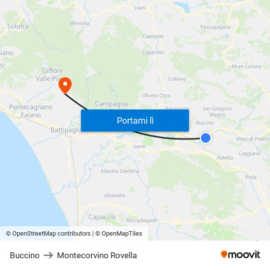 Buccino to Montecorvino Rovella map