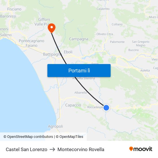 Castel San Lorenzo to Montecorvino Rovella map