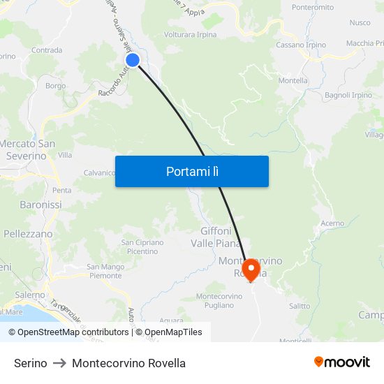 Serino to Montecorvino Rovella map