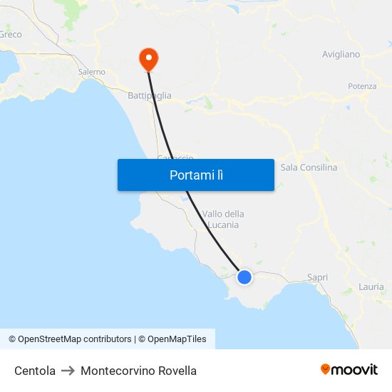 Centola to Montecorvino Rovella map