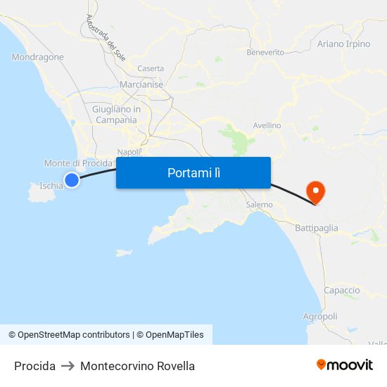 Procida to Montecorvino Rovella map